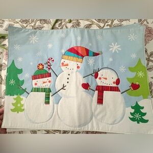 St. Nicholas Square Snowman placemats- Light Blue, White, Red & Green